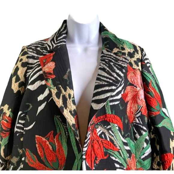 CHICO’s Tropical Tapestry Embroidery Long Blazer in Black/Red/Gold Size 3 (16) - Picture 4 of 9